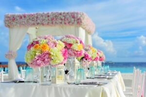 beach, wedding, reception, table setting, centerpieces, flower vases, event, beach wedding, wedding photography, wedding preparations, bunch of flowers, flower wallpaper, celebration, chairs, decorations, flowers, sea, beautiful flowers, nature, summer, table, table set-up, flower background, tropical, wedding setup, gazebo
